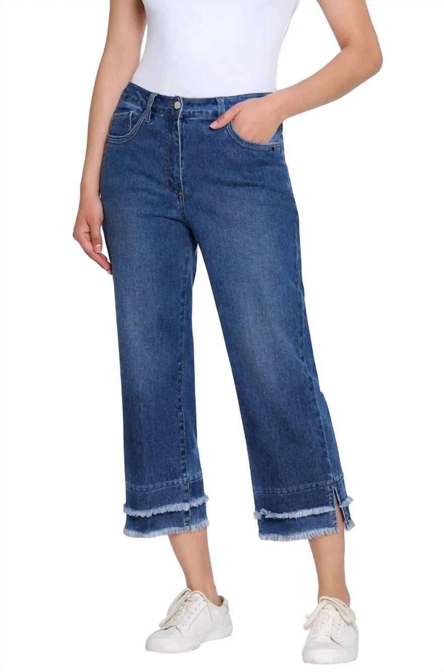 NEW MULTIPLES double fringe hem cropped pants in midnight
